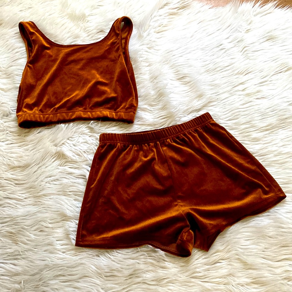 Two piece set burnt brown velvet